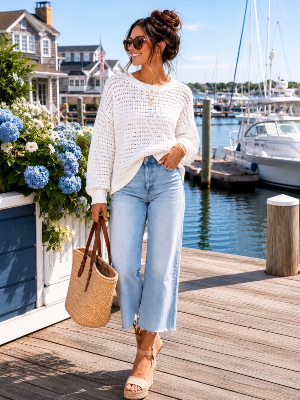 NWT GAP Oversized Crochet Cotton Knit  Crewneck Sweater White Size X-Small